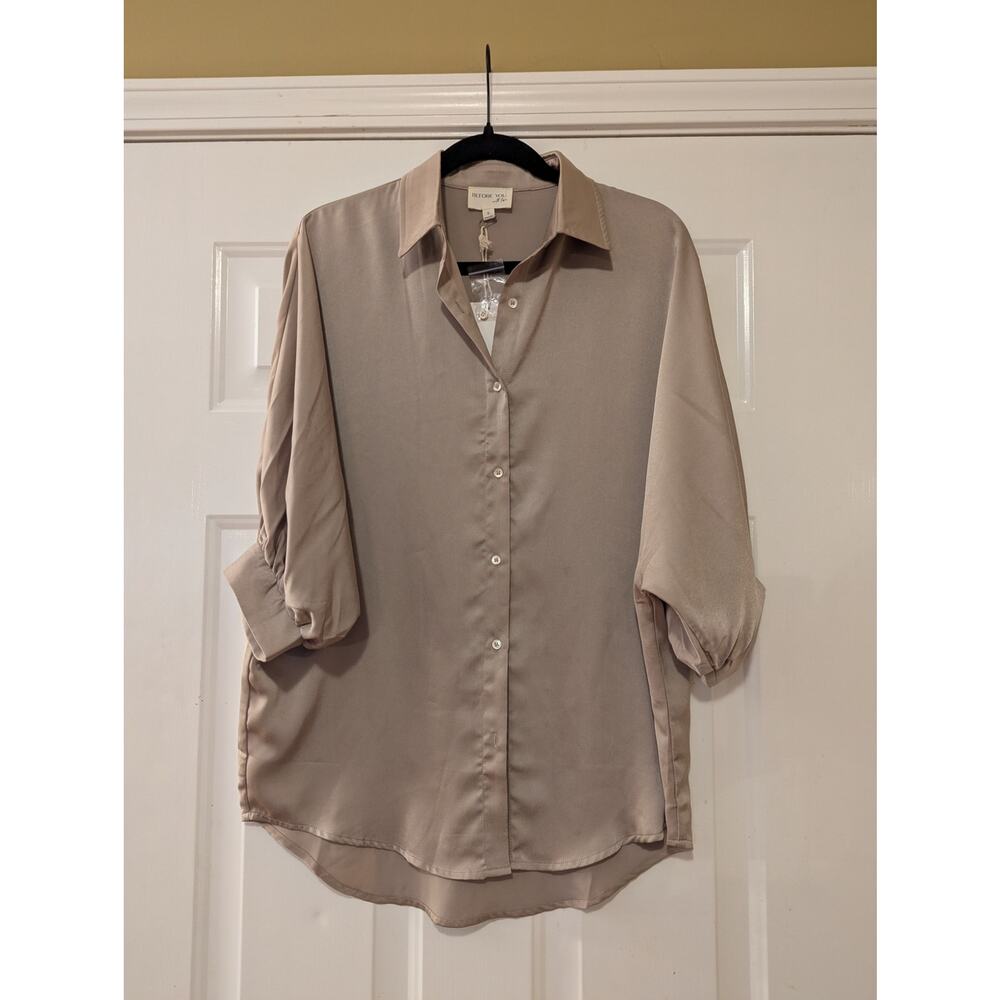 Before You With Love Satin Button Down Blouse Size Small Gold Satin Relaxed